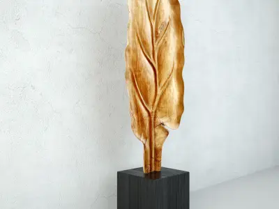Large Wood Carved Leaf Decor 3D model