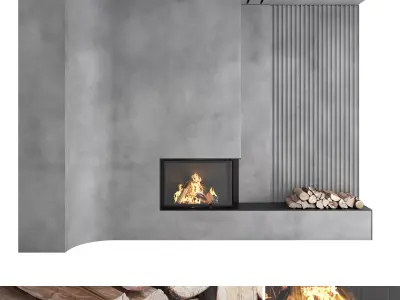Decorative wall with fireplace set 19 3D model