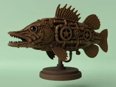 Iron Pike Steampunk Pike Fish Sculpture 3D print model