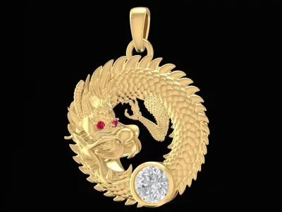 Luxury Chinese Dragon Pendant with Gemstone 3D Model 2261 3D print model