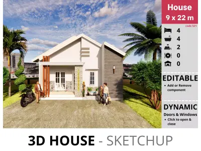 House 9x22m code 521 - Sketchup 3D model 3D model 3D model