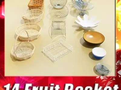 Basket and bowls collection 14 items 3D model