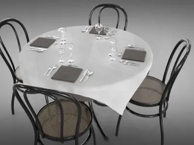 Restaurant table plus cutlery and chairs 3D model