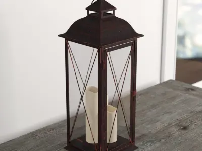 Traditional Tall  Metal Floor Lantern with Candle Included 3D model