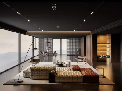 Modern Luxury Open-Plan Penthouse Living Area 3D model