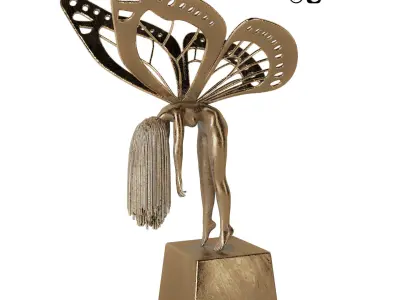  Butterfly Woman Sculpture with 4 PBR Materials 3D model