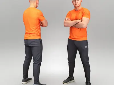 Handsome young man in orange t-shirt 361 Low-poly 3D model