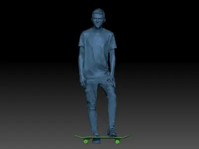 Cute young man on a yellow skateboard 158 Low-poly 3D model