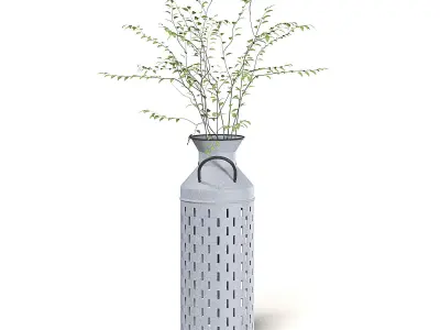 Plant 3D Model in Metal Pot 3D model