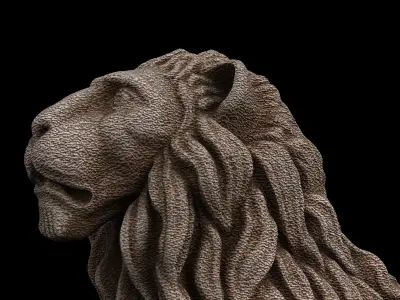Lion statue granit Low-poly 3D model