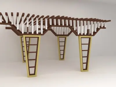 pergola wooden table with two ladders 3D model