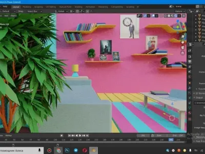 3d model living room with couch and bookshelf 3D model