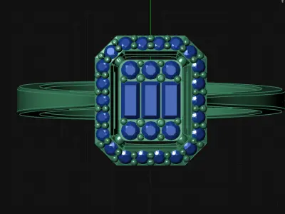 Luxury Gold Ring with Baguette and Round Cut Diamonds 3D print model