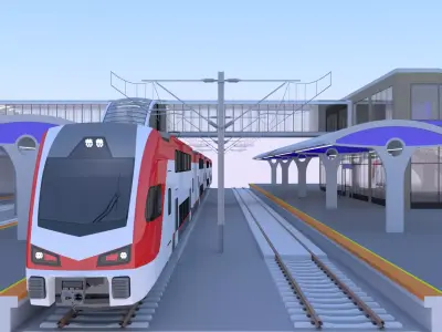 Station with Stadler train USA II 3D model