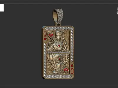 Queen Card Diamond Pendent 3D print model 3D print model