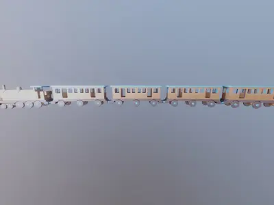 WOODEN LARGE TRAIN and CARRIAGES BUNDLE - RogueFilmProductions Low-poly 3D model