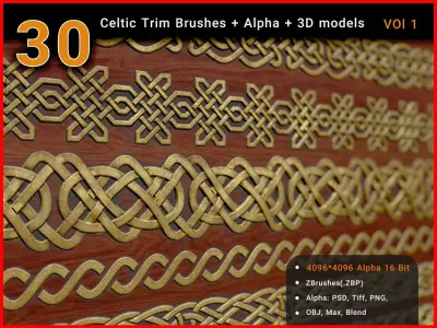 30 Celtic Trim ZBrushes Alpha  3D model 3D model