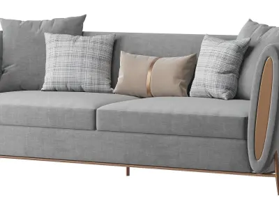 Blue Velvet Upholstered Sofa 3D model