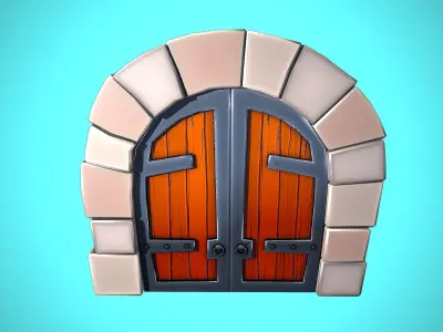 STYLIZED DOOR WOOD ROCKS CARTOON Low-poly 3D model