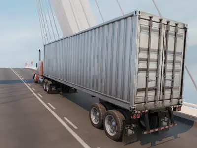 Delivery Truck with Trailer Low-poly 3D model