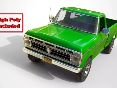 Ford Classic F100 pickup 1976 New Green Low-poly 3D model