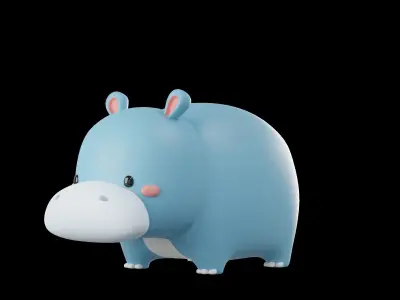 Cartoon cute Hippo 3D model