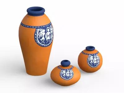 Warli Tales Vases painted orange Low-poly 3D model