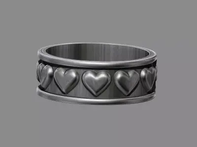 Love hearts wedding band ring 3D print model