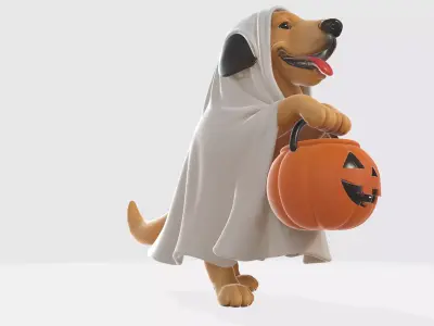 Adorable Halloween Dog Ghost with Pumpkin Buckey  3D print model