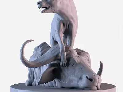 Hyena vs Buffalo  3D print model