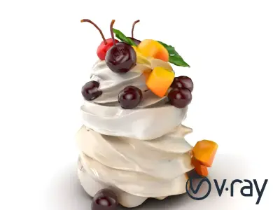 Whipped Meringue Pyramid with Cherries and Mango model pack Low-poly 3D model