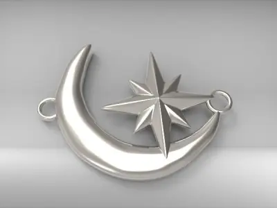 Crescent Moon North Star Necklace Charm Pendant Jewelry 3D print model