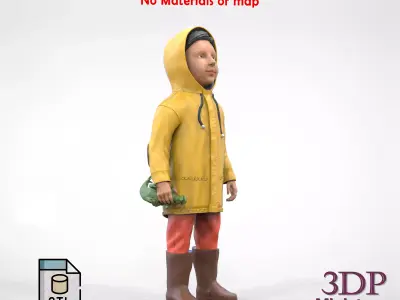 A Kid staring at a car in a Car exhibition 3D print model