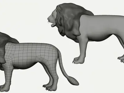 Lion basemesh Low-poly 3D model