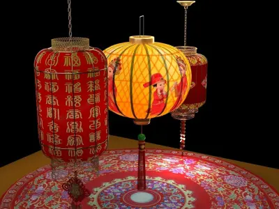 Chinese  red lantern  3D model 7