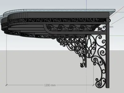 3D Model Iron Glass Roof Art Mounted Villa Facade 3D model 3D model