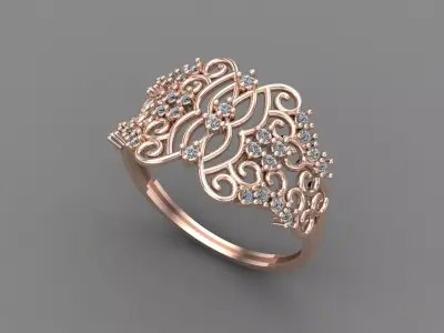 Womens Diamond Signet Ring Women Rings 3dmodels 3D print model 3D print model 52