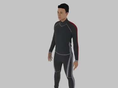 Surfer man in wetsuit Low-poly 3D model