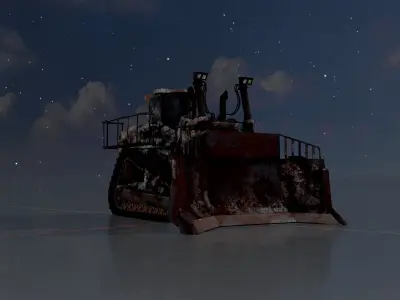 Hydraulic bulldozer tracked construction site vehicle rusty Low-poly 3D model