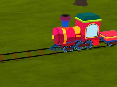 Train colorful on tracks Low-poly 3D model