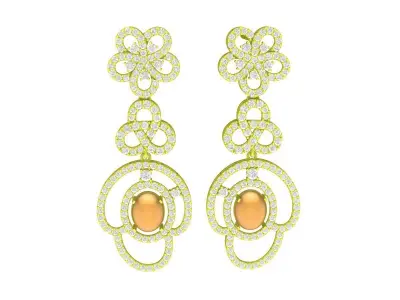 Luxury Floral Dangle Earrings with Oval Gemstone 3D Model 5881 3D print model