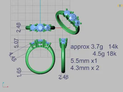 3 stone classic ring 3D print model