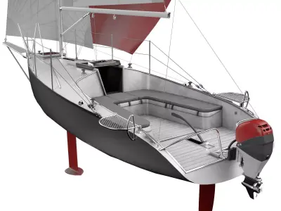 Small Sail Yacht Grey 3D model