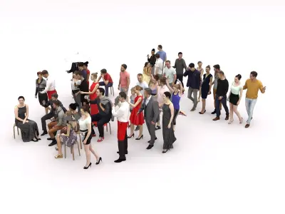 40x Crowds Scanned Casual Elegant 2 Summer Cafe Sitting People Low-poly 3D model