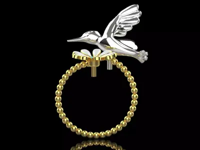 Gold stl 3dm Ring with Bird and Flower Design Model gr0140 3D print model