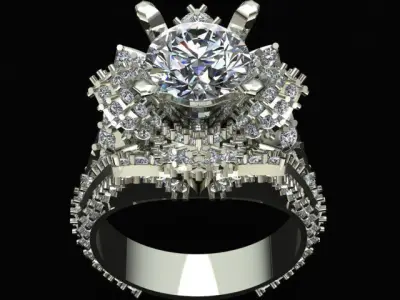 High Jewelry Luxury Diamond Flower Shaped Ring 3D print model