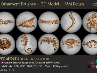 100 Ornament Brushes   3D Model   IMM Brush Vol 04 Low-poly 3D model