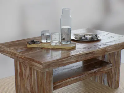 Table Wooden Living Room - Fully Decorated PBR Scene Low-poly 3D model