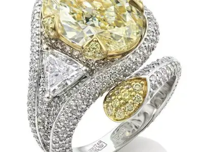 Fashion Ring with big yellow Stone and diamonds    3D print model