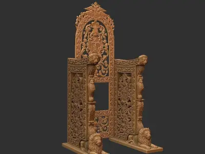 Carved church chair - Bishop stool wood carved 3D model